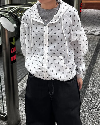 Loose-fit polka dot hooded zip-up