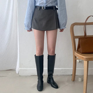 (set) Skirt with slit belt