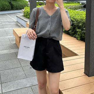 V-neck short-sleeved cardigan