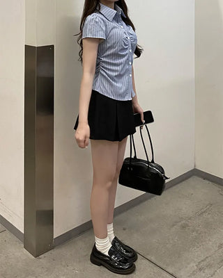 Front shirred short-sleeved shirt