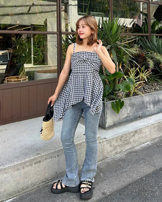 Checked ribbon camisole
