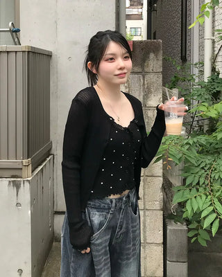 Knit sleeveless cardigan set