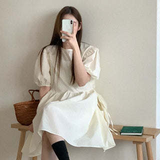 Puff Sleeve Ribbon Midi Dress