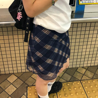 Checkered elastic waist mini skirt