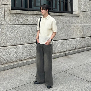 Colored perforated knit T-shirt