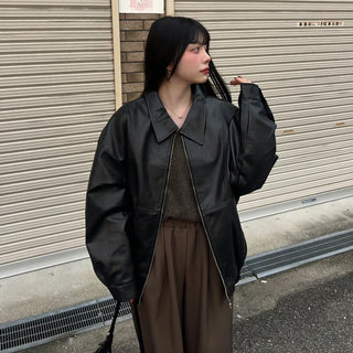 Leather zip-up jacket