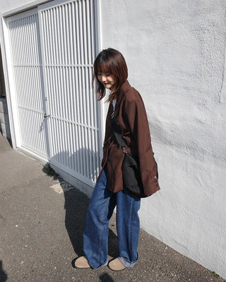 Semi-wide denim pants