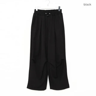 Pleated wide balloon waist elastic pants
