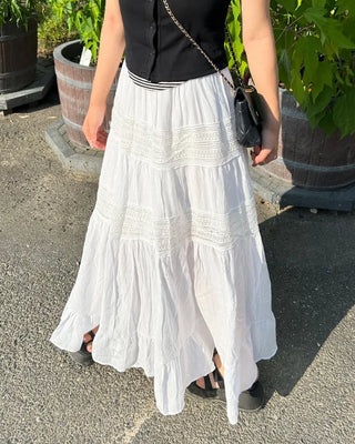 Shirred tiered long skirt