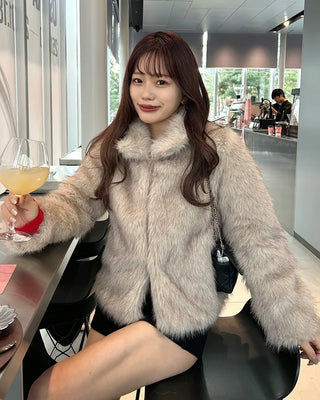 High-neck fur jacket