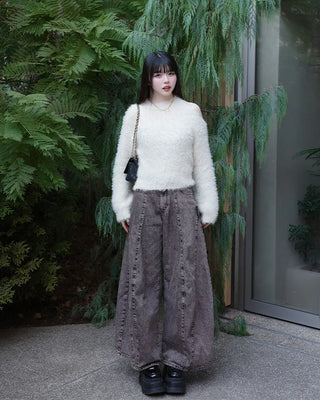 Asymmetrical cropped shaggy knit