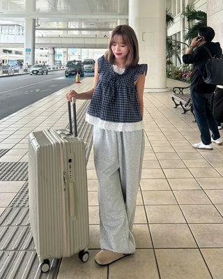 Lace layered check sleeveless top