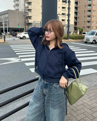 Checked hooded zip-up parka