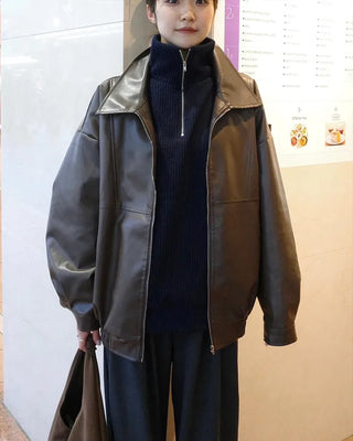 Loose-fit leather jacket