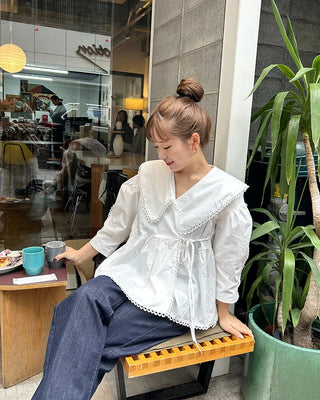 Big collar flared blouse