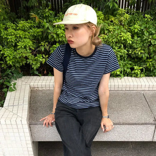 Basic striped half-sleeve T-shirt
