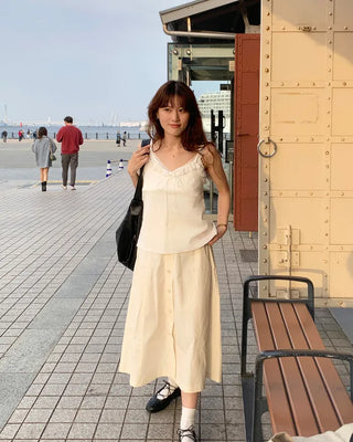 Button-up flared midi skirt