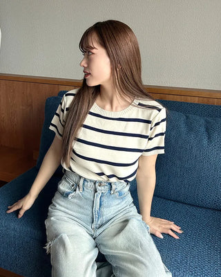 Striped short-sleeved knit