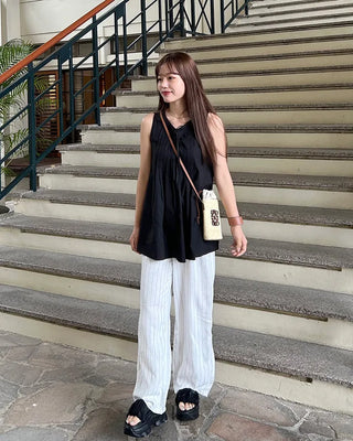 Linen banding striped pants