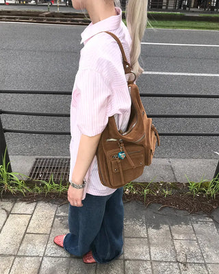 Oversized striped short-sleeved shirt