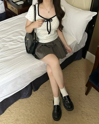 Two-tone ribbon dot T-shirt