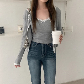 [SET] Lace Sleeveless Cardigan Set