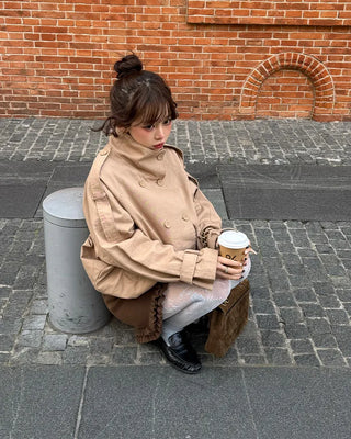 High-neck short trench coat