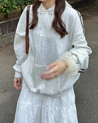 Half-zip line sleeve oversized hoodie