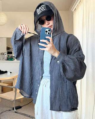 Checked hooded shirt