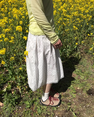 Vintage polka dot shirred midi skirt