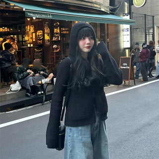 2-way Boucle Zip-Up Hooded Parka