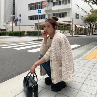 V-neck boa jacket