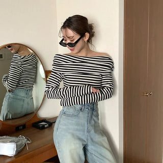 Striped off-shoulder knit