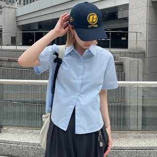Plain cropped short-sleeved shirt