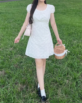 Ribbon puff mini dress