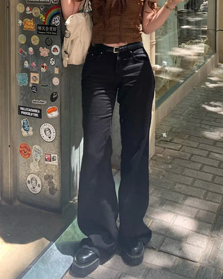 Low-waist semi-wide cotton pants