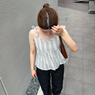 Striped shirred sleeveless top