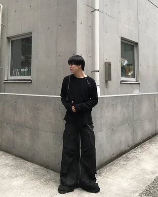 Side-button long-sleeved cut and sew