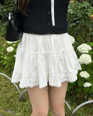 Tiered lace ruffle mini skirt