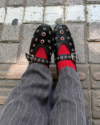 Perforated Mary Jane Flat Shoes
