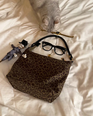 Leopard suede shoulder bag