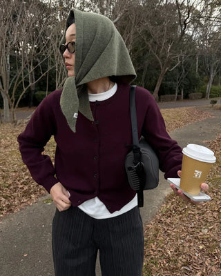 Wool round neck cardigan