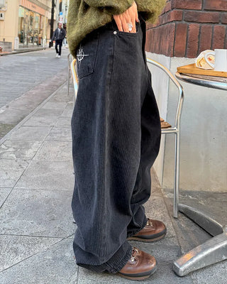 Striped embroidered wide-leg pants