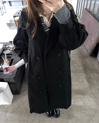 Double-breasted long trench coat