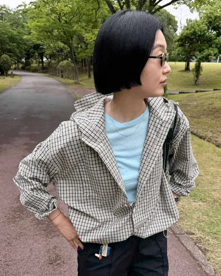 Gingham check oversized hoodie shirt