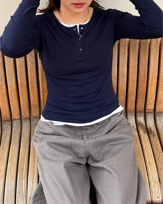 Layered Button Long T-Shirt