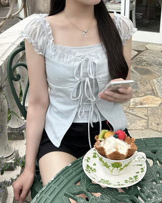 Frill Ribbon String Short Sleeve T-Shirt