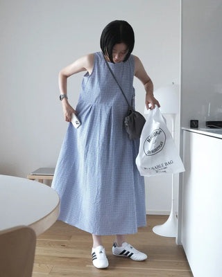 Side-button check dress