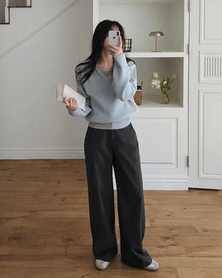 (round neck/v-neck) Soft round knit - 9 colors