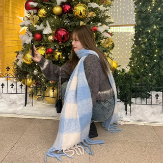 Oversized checkered scarf